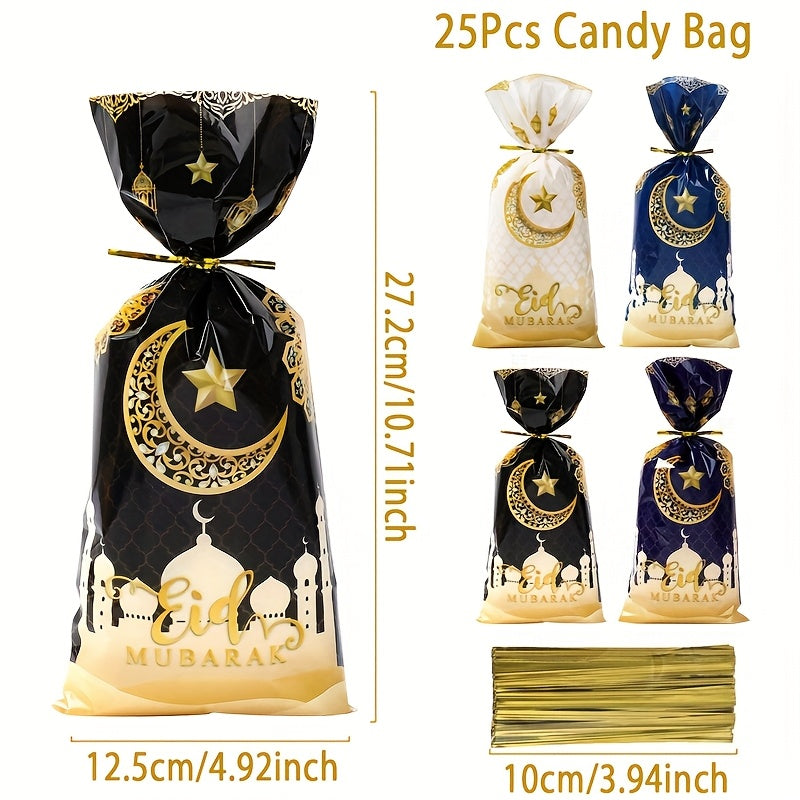 Eid Mubarak Candy Bags Set of 25 50 or 100 Black White Blue Plastic Ramadan Eid Decorations