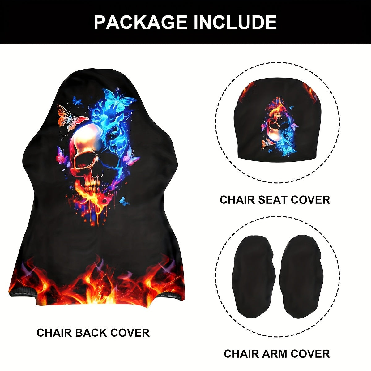 Stretchable Gaming Chair Cover with Eclectic Skull Digital Print Made of Milk Fiber Fabric