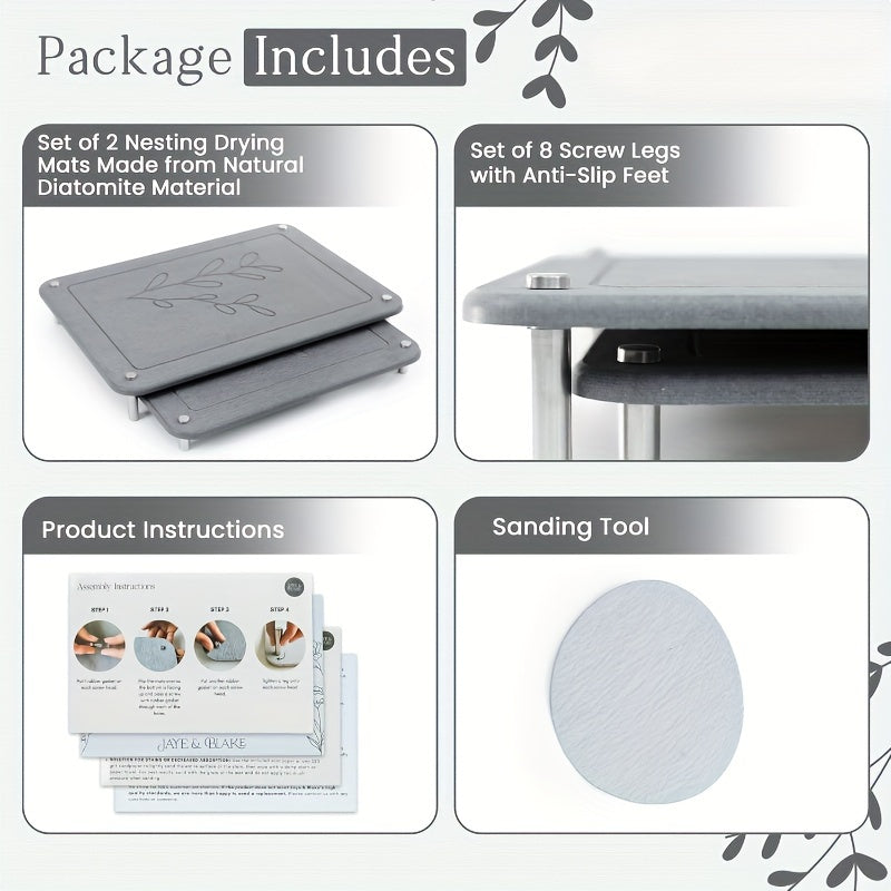 Набор из 2 быстросохнущих матов из диатомитовой земли для сушки посуды, нескользящие и термостойкие, абсорбирующие подставки для кухонных принадлежностей, без запаха, идеальные каменные маты для кухни