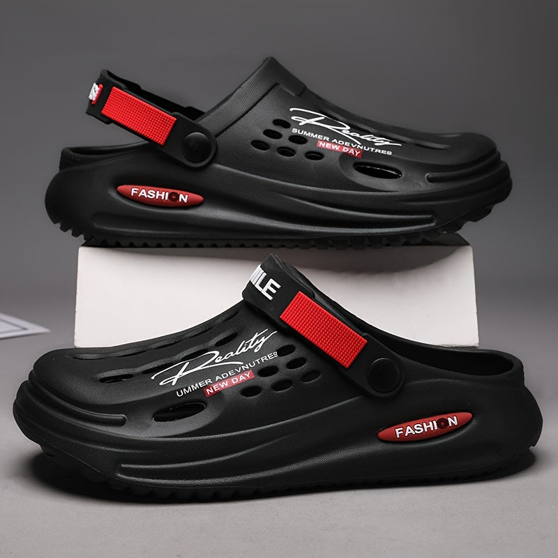 Men's EVA Clogs with Alphabet Design Breathable Slip-On Garden Shoes with Yellow Strap