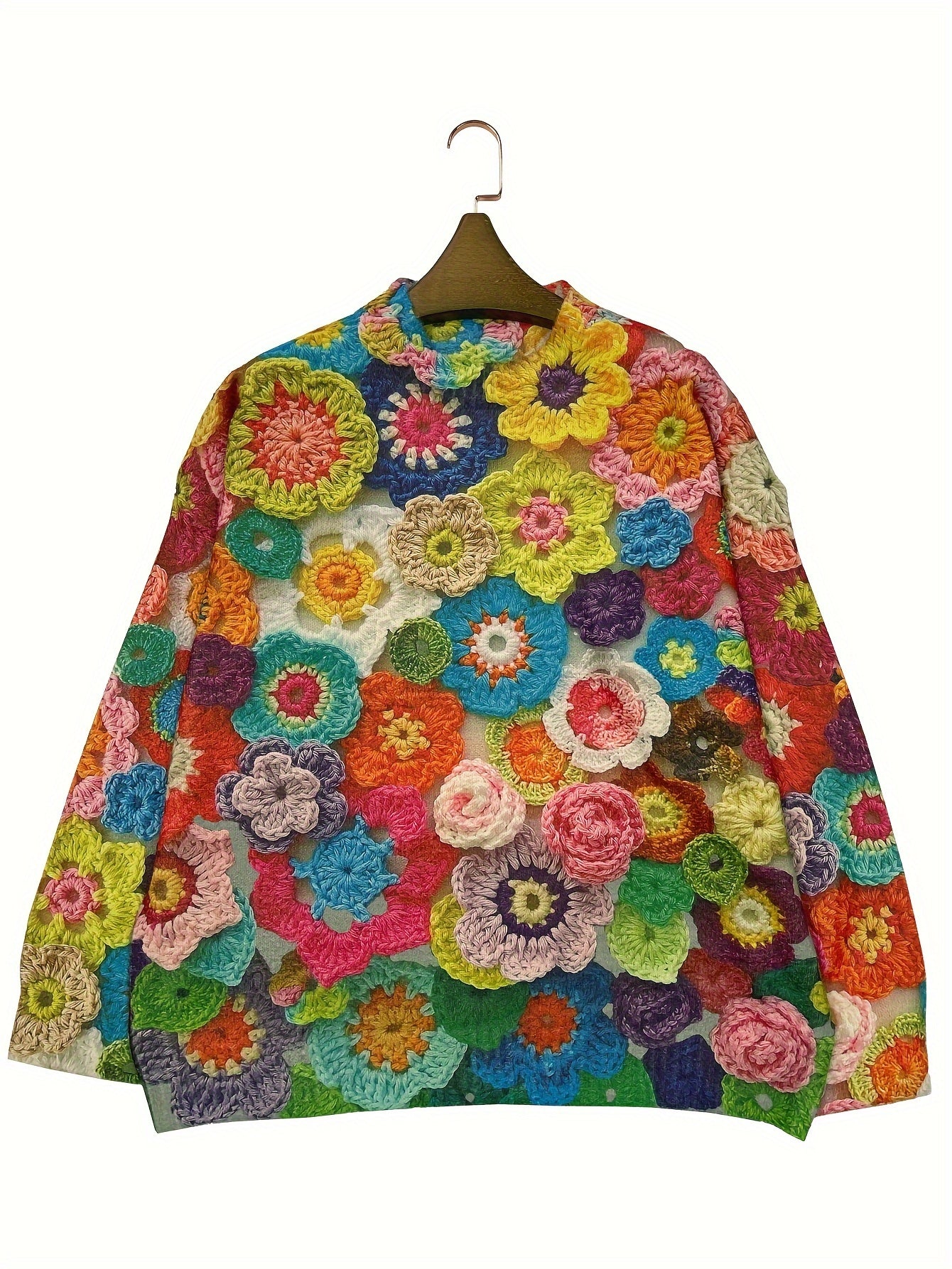 Women's Plus Size Knit Sweater Long Sleeve Crew Neck Floral Print Warm Top