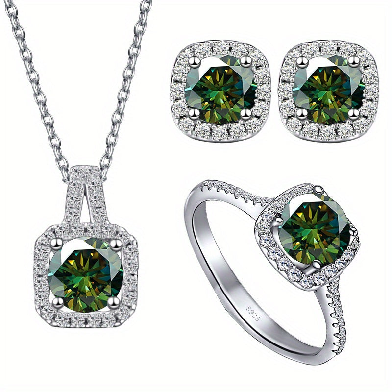 Moissanite Jewelry Set Earrings Necklace Ring 1ct Sterling Silver Gift for Lover