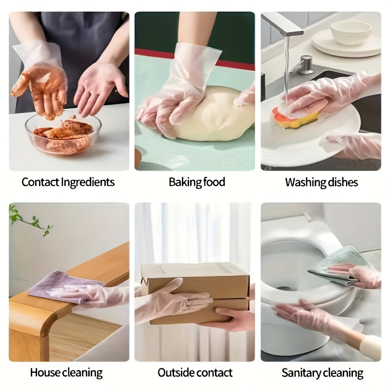 100 Pack TPE Disposable Gloves Clear Food Safe Latex-Free for Kitchen Household Beauty