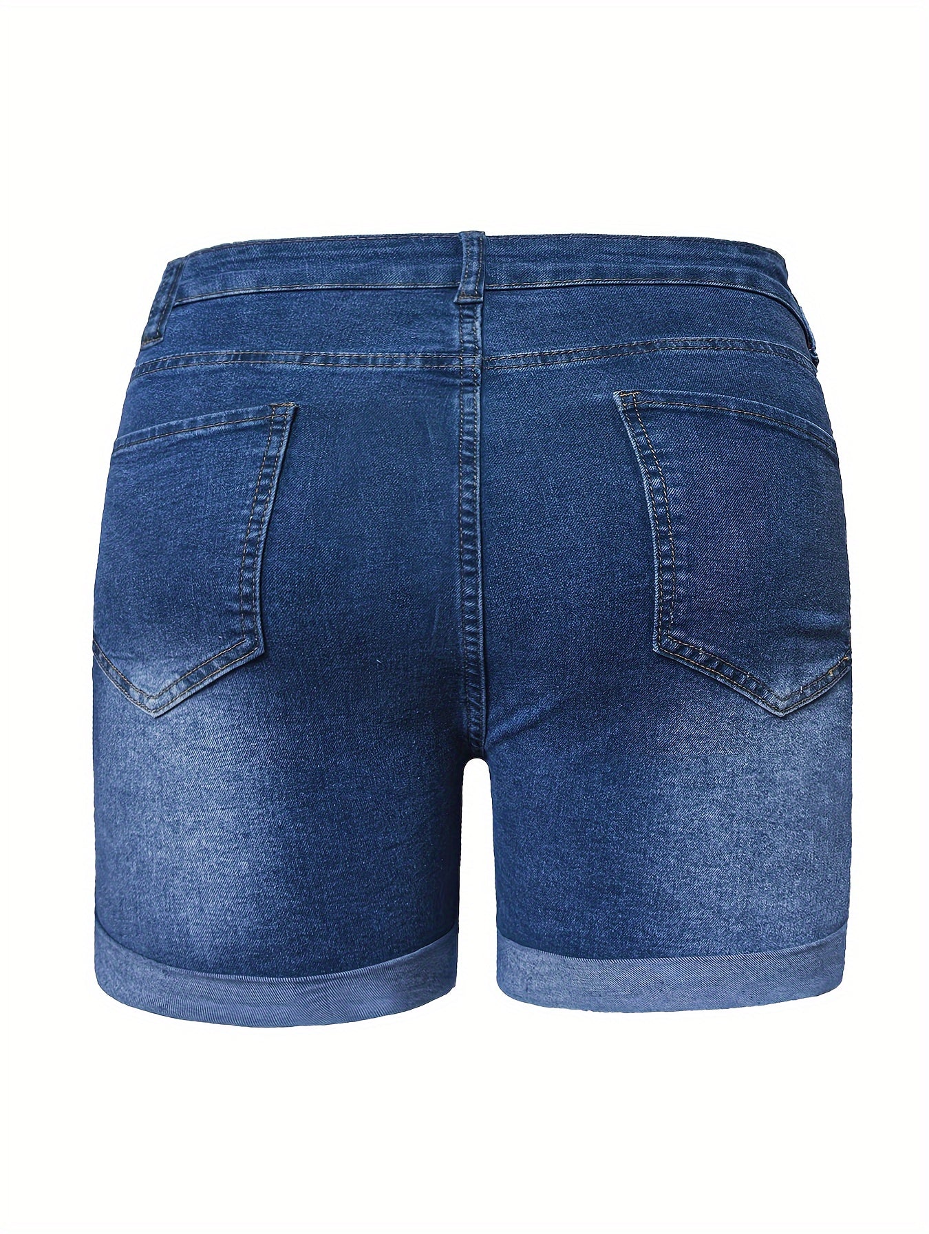 Women's Plus Size Denim Shorts Roll Up Hem Pockets Solid Wash