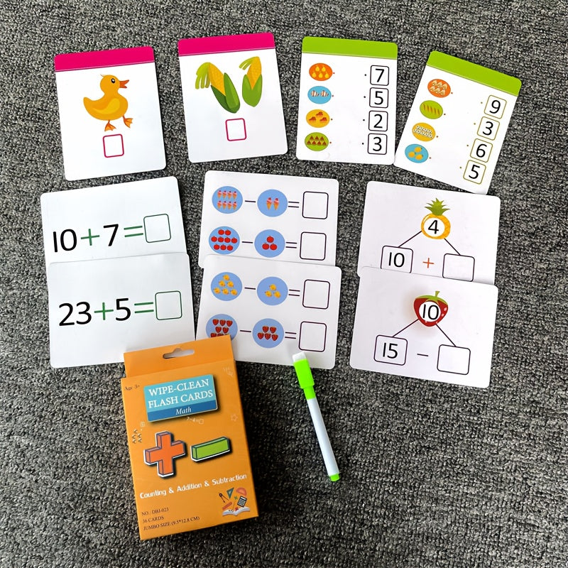 Educational Flash Cards for Kids Erasable Learning Set Numbers Letters Addition Subtraction