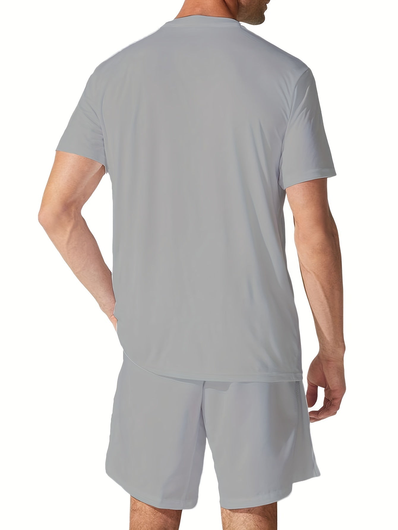 Мужской летний костюм серого цвета с буквенным принтом, трикотажная ткань, повседневный, для путешествий, фитнеса, светский