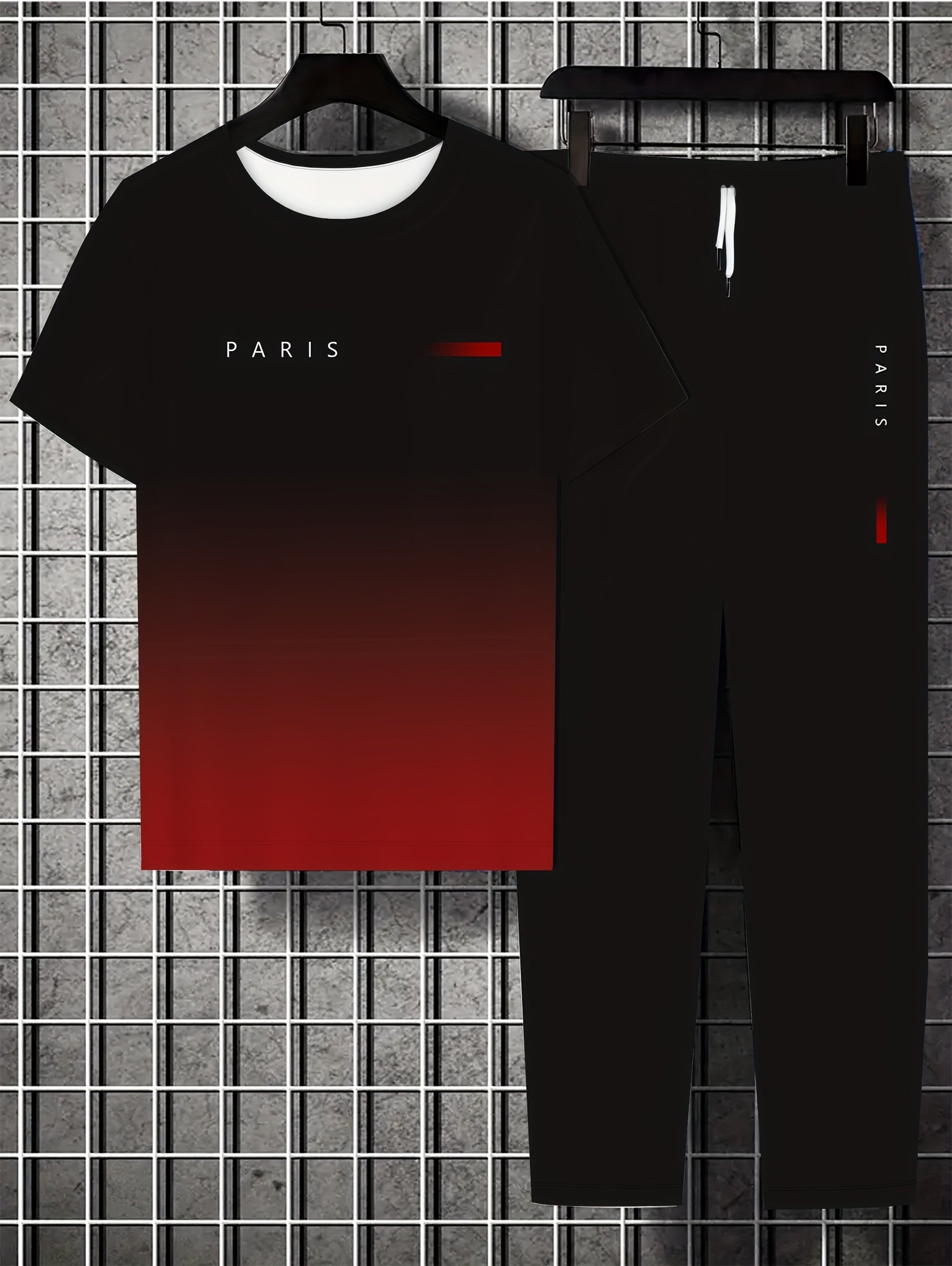 Men's Casual Sportswear Set Gradient Color T-Shirt and Long Pants Plus Size Knit Fabric