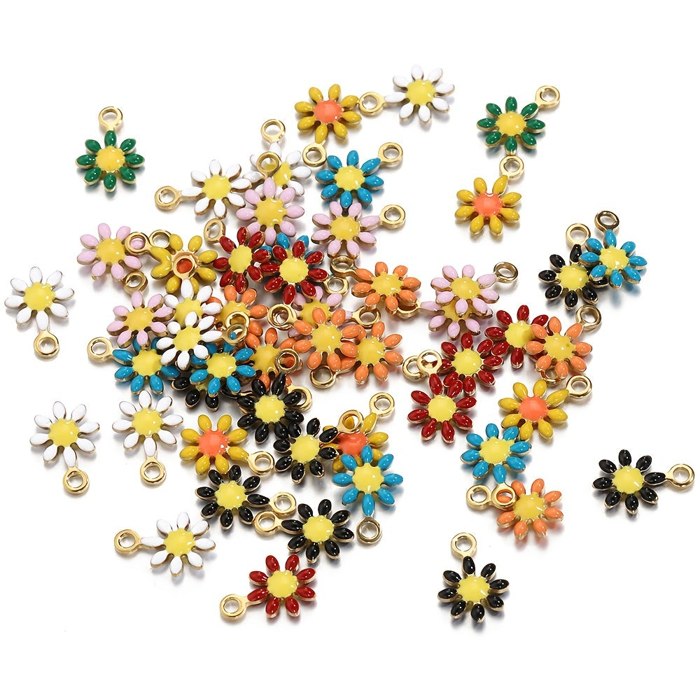 20 Pieces Gold-Colored Stainless Steel Daisy Flower Jewelry Charms for Bracelets and Necklaces