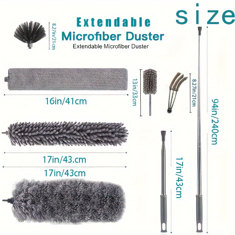Microfiber Dust Duster Set with Telescopic Pole and Reusable Flexible Dusters