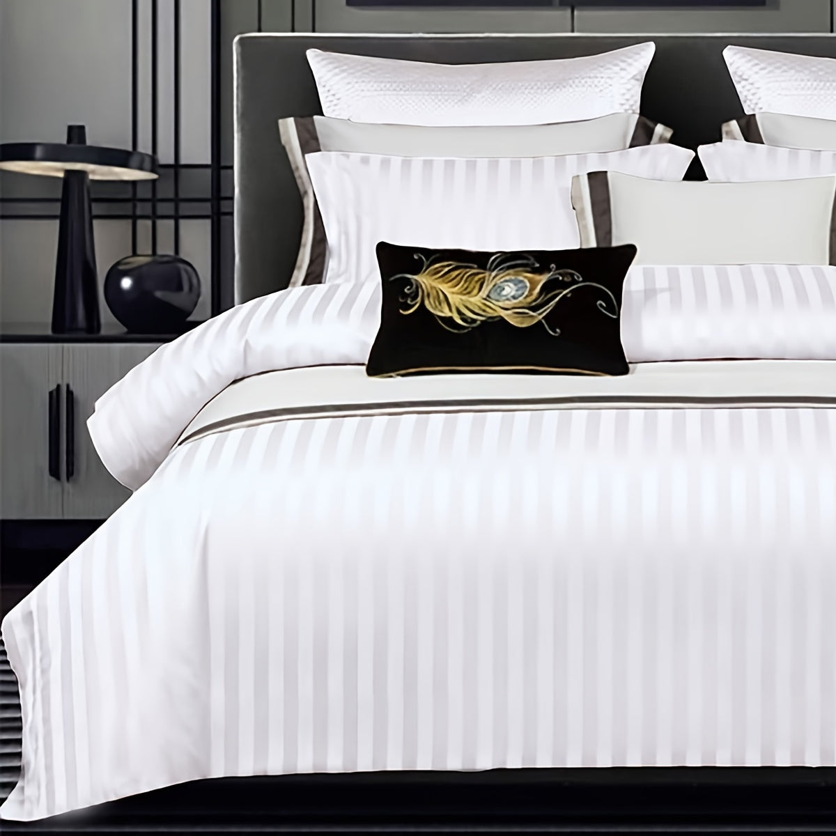 White Satin Print 3-Piece Duvet Cover Set with Pillowcases Bedding