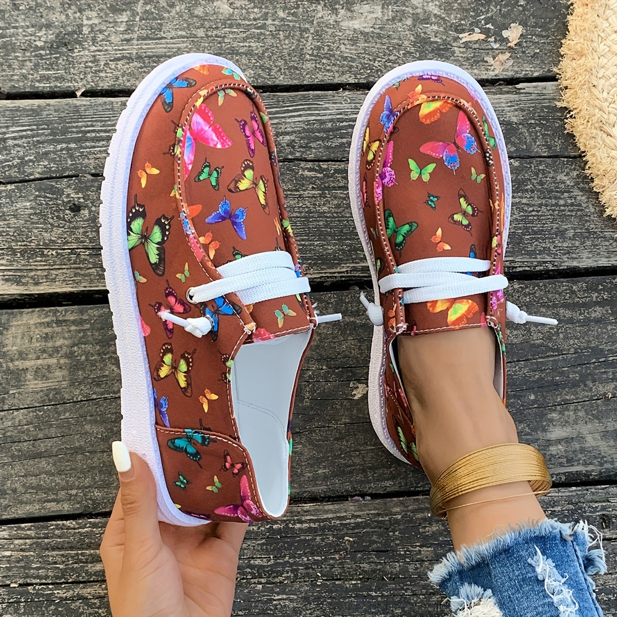 Women's Butterfly Print Canvas Slip-On Shoes Casual Comfortable Sneakers