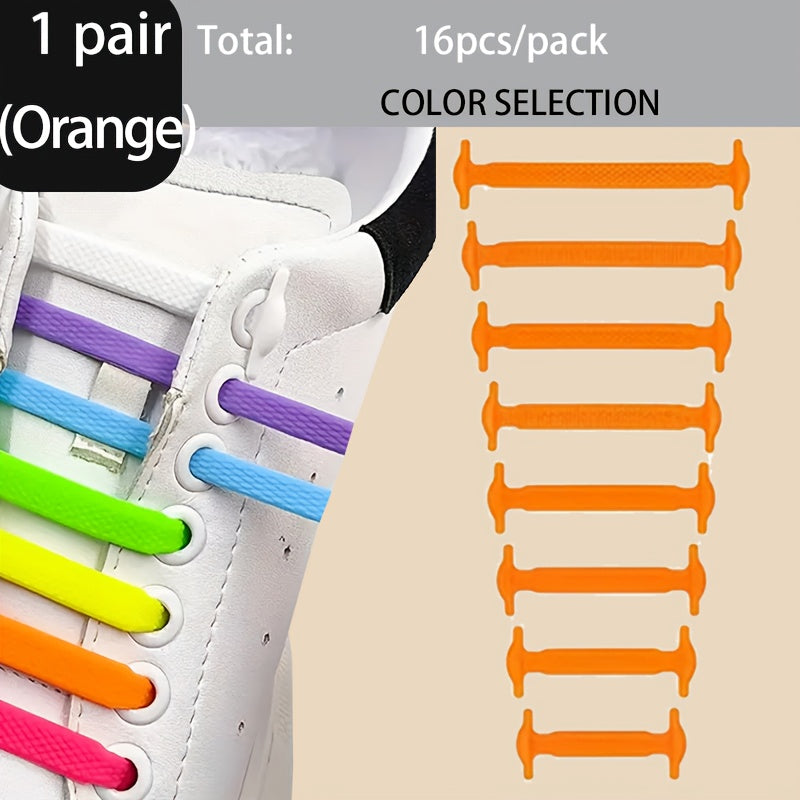 16pcs Silicone Elastic Shoelaces for Sports and Casual Shoes Durable PVC