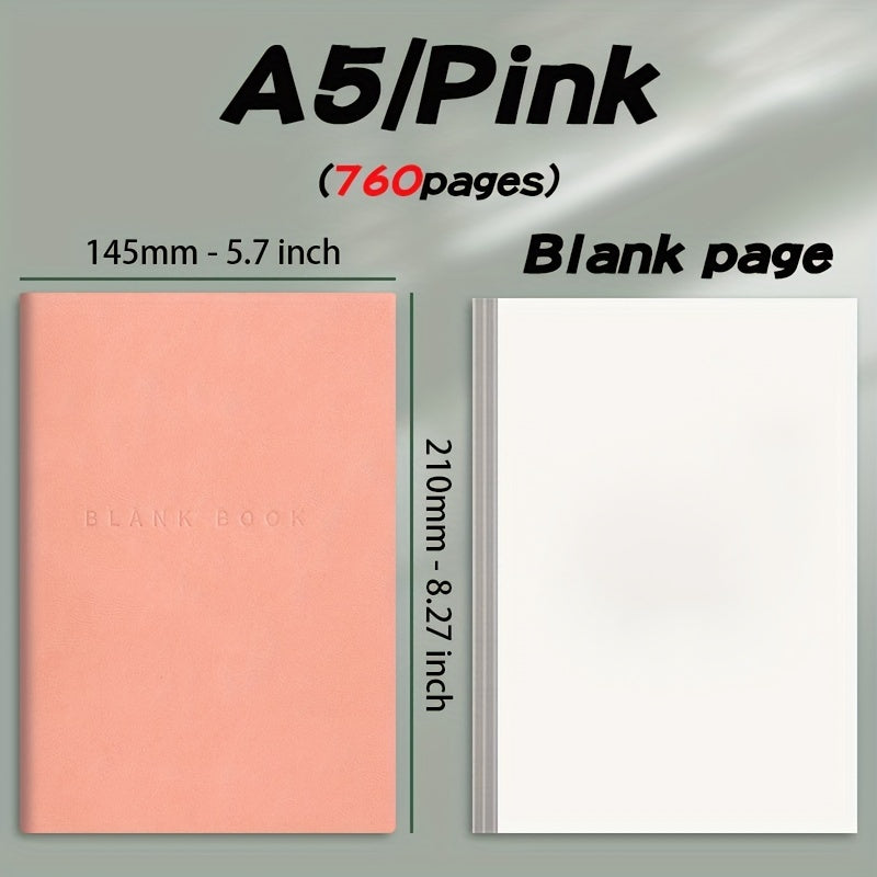 A5 Faux Leather Notebook 760 Pages Minimalist Soft Cover Sketch Doodle College Adults