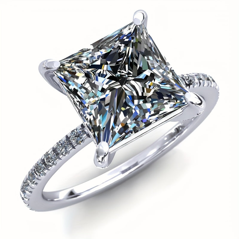 Princess Cut Moissanite Engagement Ring 2/3 Carat Sterling Silver Wedding Jewelry