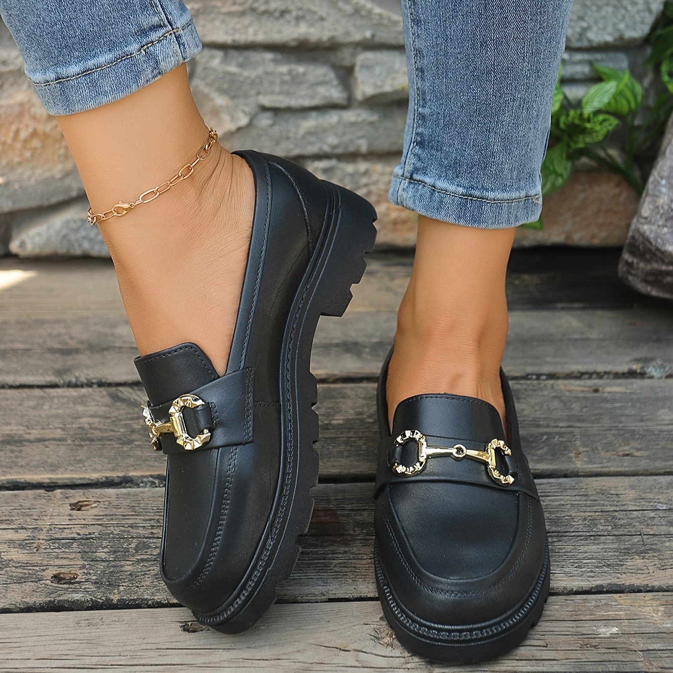 Women Golden Metallic Loafers Slip-On Round Toe Casual Formal Shoes