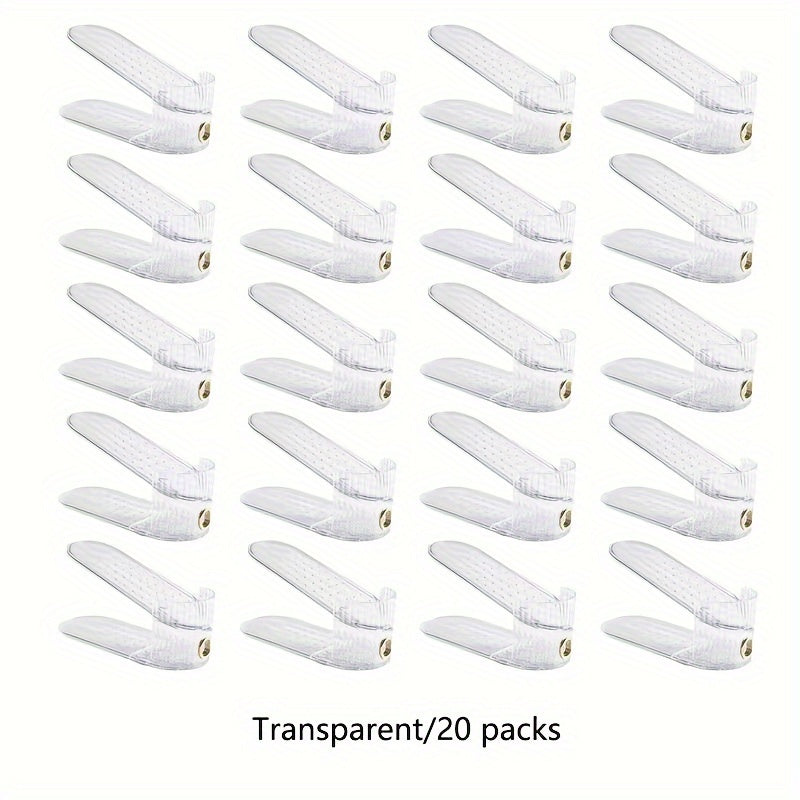 Juegos de organizadores de almacenamiento para zapatos de 10 o 20 piezas, de plástico ajustable, doble capa, transparente