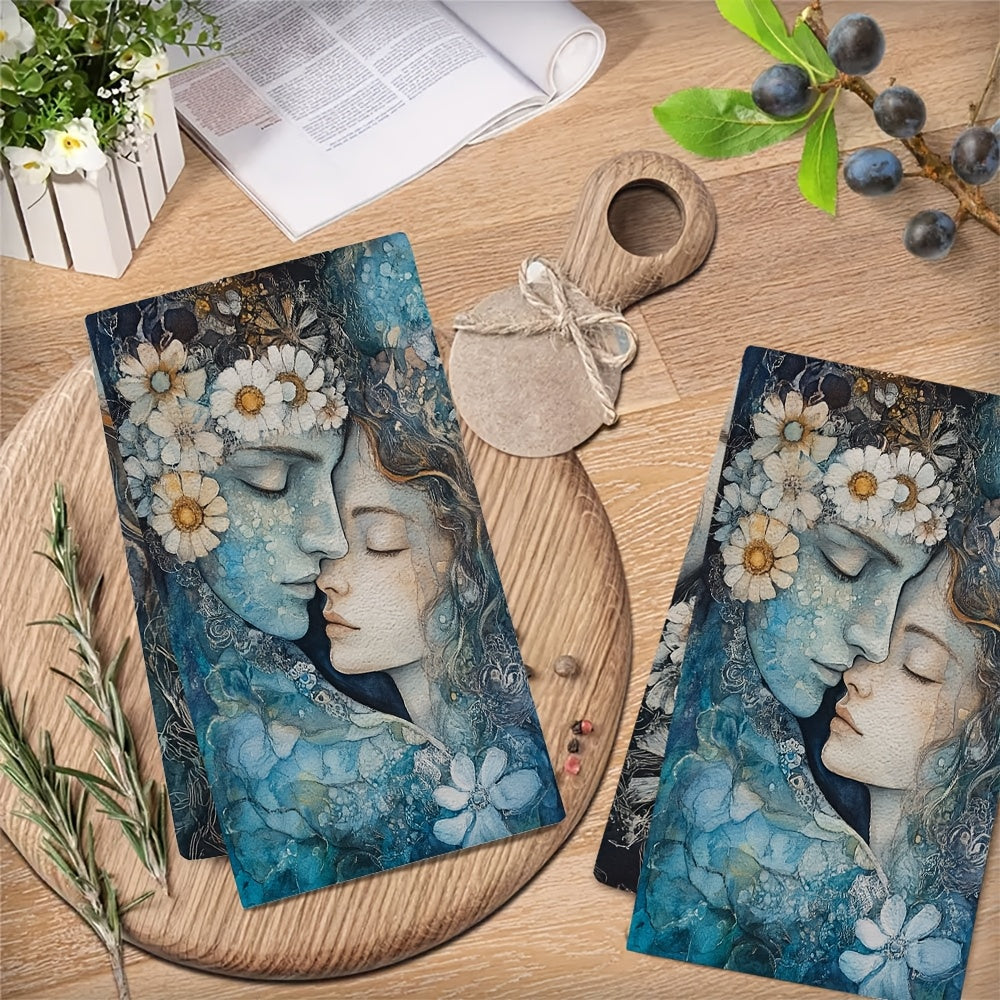 Two Pieces Ultra Soft Kitchen Towels Floral Design 40x60cm Absorbent
