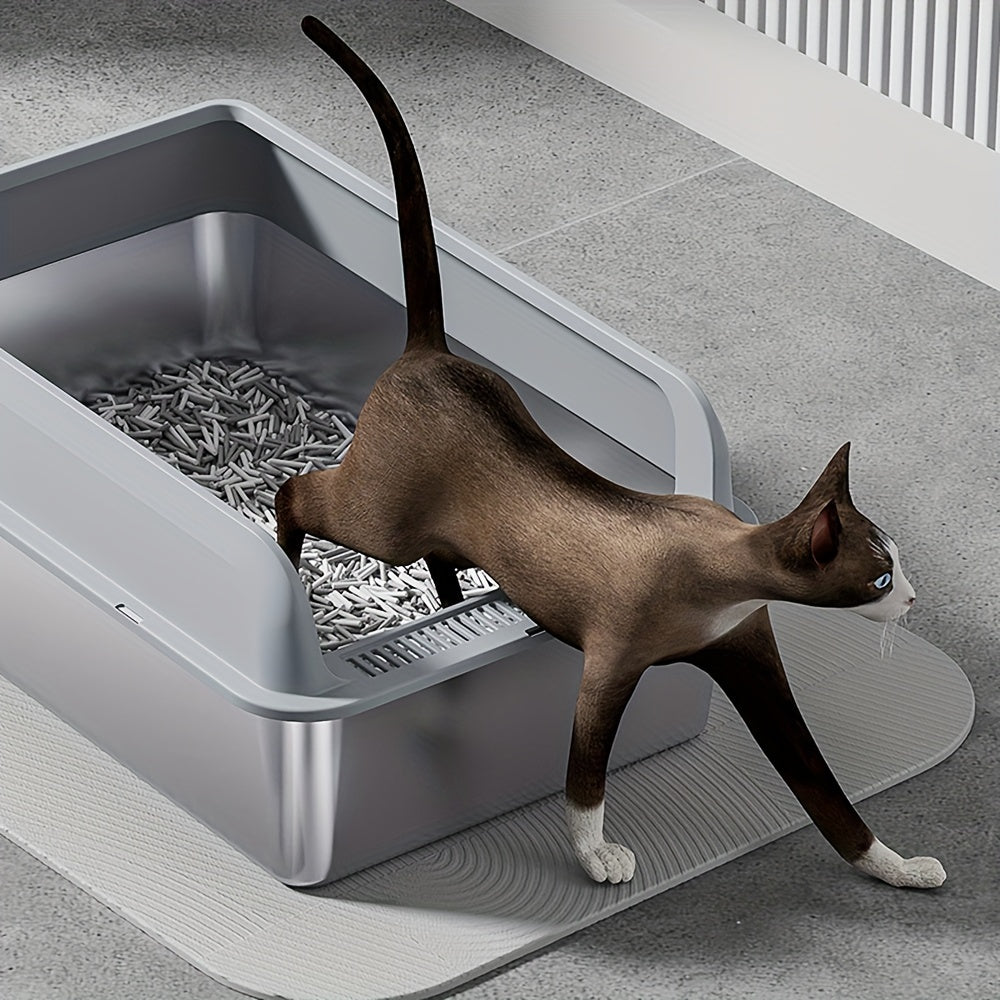 Large Stainless Steel Enclosed Cat Litter Box High Sides Odor-Resistant Leak-Proof