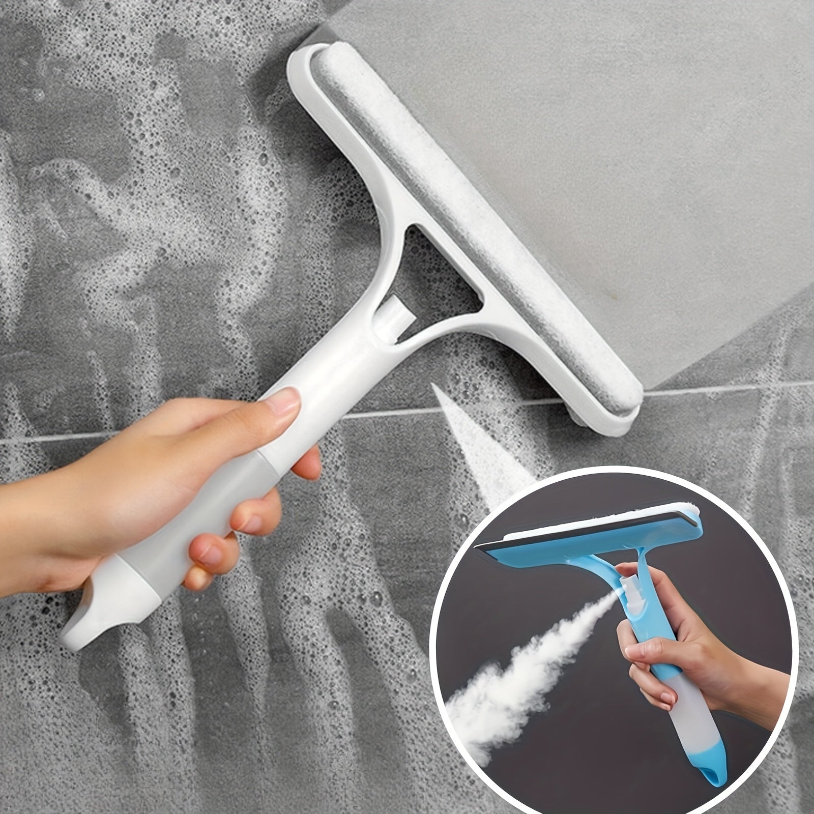 Glass Cleaning Squeegee with Built-In Spray for Windows Mirrors and Auto Glass