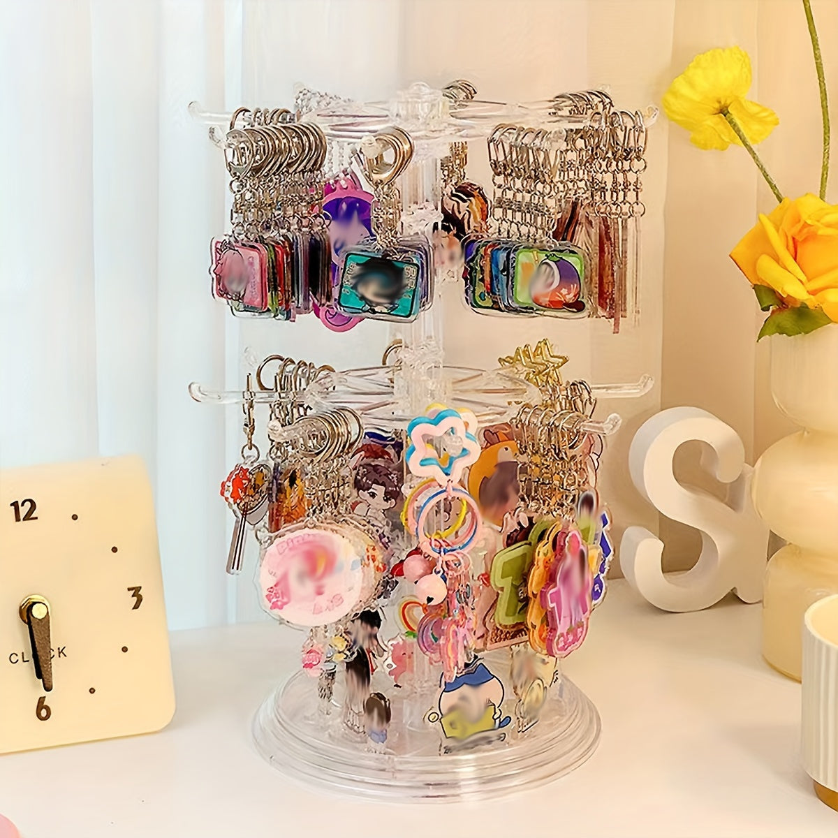 Вращающаяся двухъярусная подставка для ключей, пластиковый органайзер для ключей, бейджей, украшений