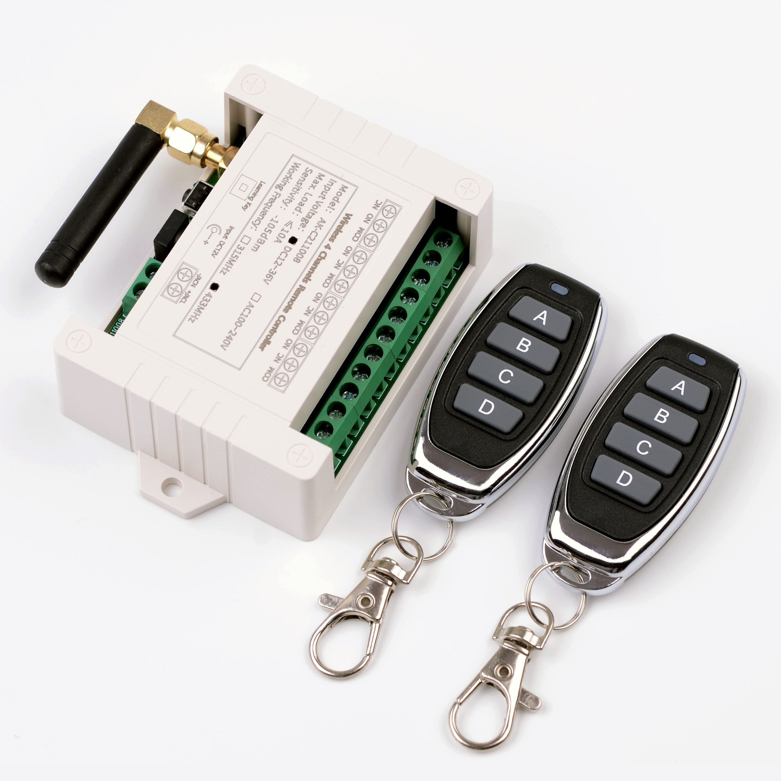 4-Channel RF Wireless Remote Control for Switches with Metal Transmitter 433MHz 10A