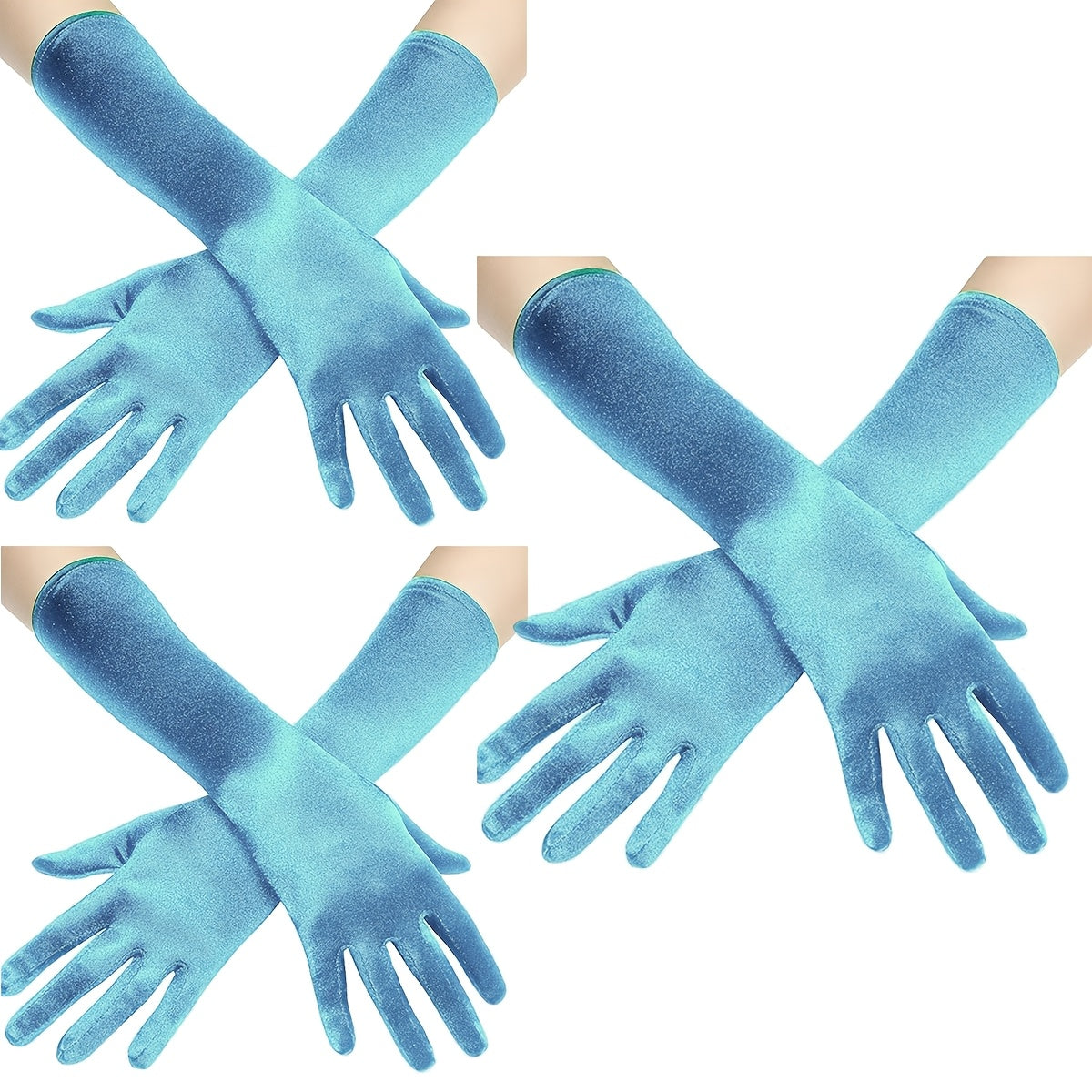 Ayollar uchun satindan tayyorlangan uzun opera qo'llari, 3 ta, vintage, tirsak uzunligi, kechki kiyim va to'y uchun