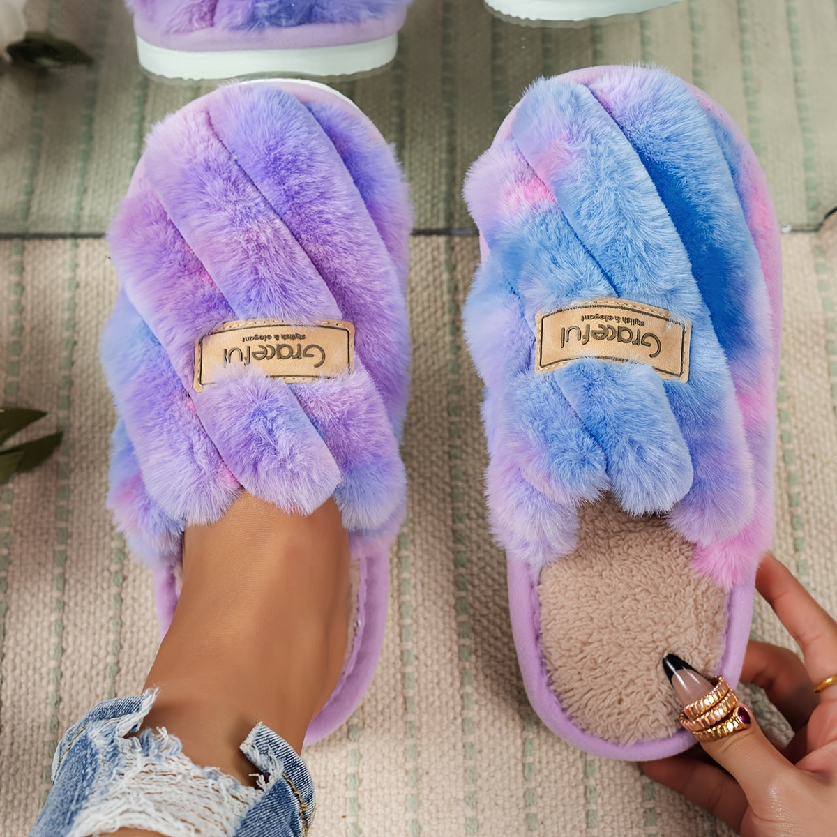Женские уютные мягкие плюшевые домашние тапочки-скольжения