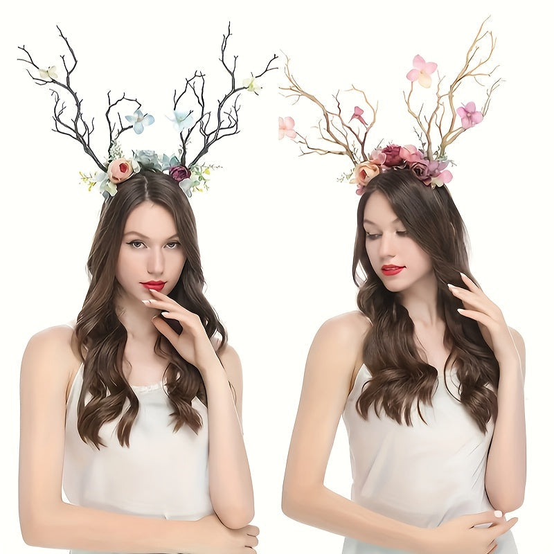 Boho Flower Headband for Women with Large Branches for Parties and Costumes