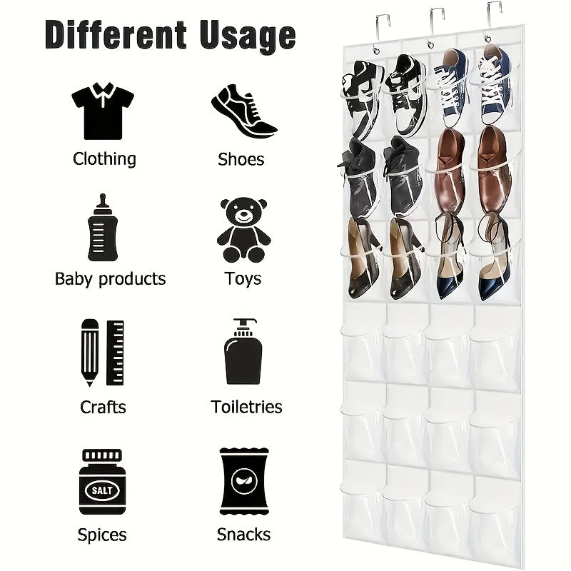 24-Pocket Hanging Shoe Organizer for Door Non-Woven Fabric Slippers and High Heels