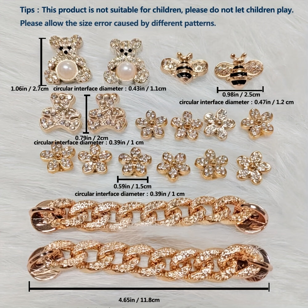 18 Pcs Fashion Chain Shoe Charms Creative Street Style DIY Shoe Accessories Sandal Toe Decorations