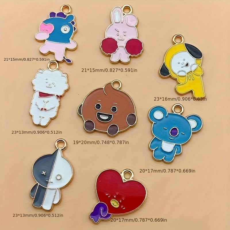 Set of 8 Cartoon Animal Alloy Enamel Charms Bunny-Shaped Gold Base Jewelry Pendants for DIY Crafts