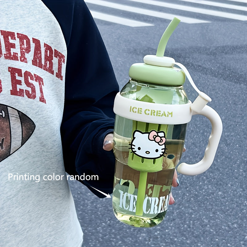 Large Hello Kitty Water Bottle with Straw for Sports Office Camping and School Use