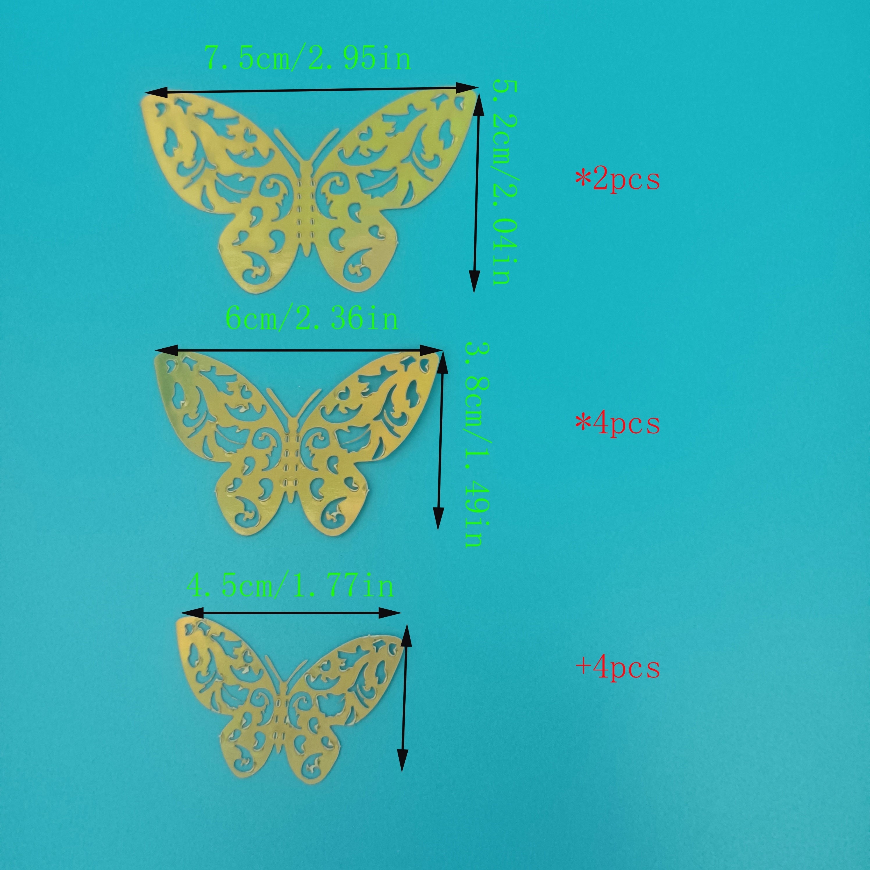 Set of 10 Gold and Silver Butterfly Cake Toppers Hollow Wall Stickers 3D Decorations