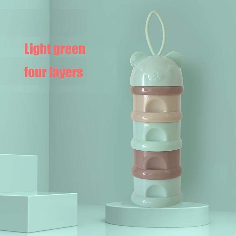 Caja de almacenamiento para snacks con diseño de oso de dibujos animados, de cuatro capas, reutilizable