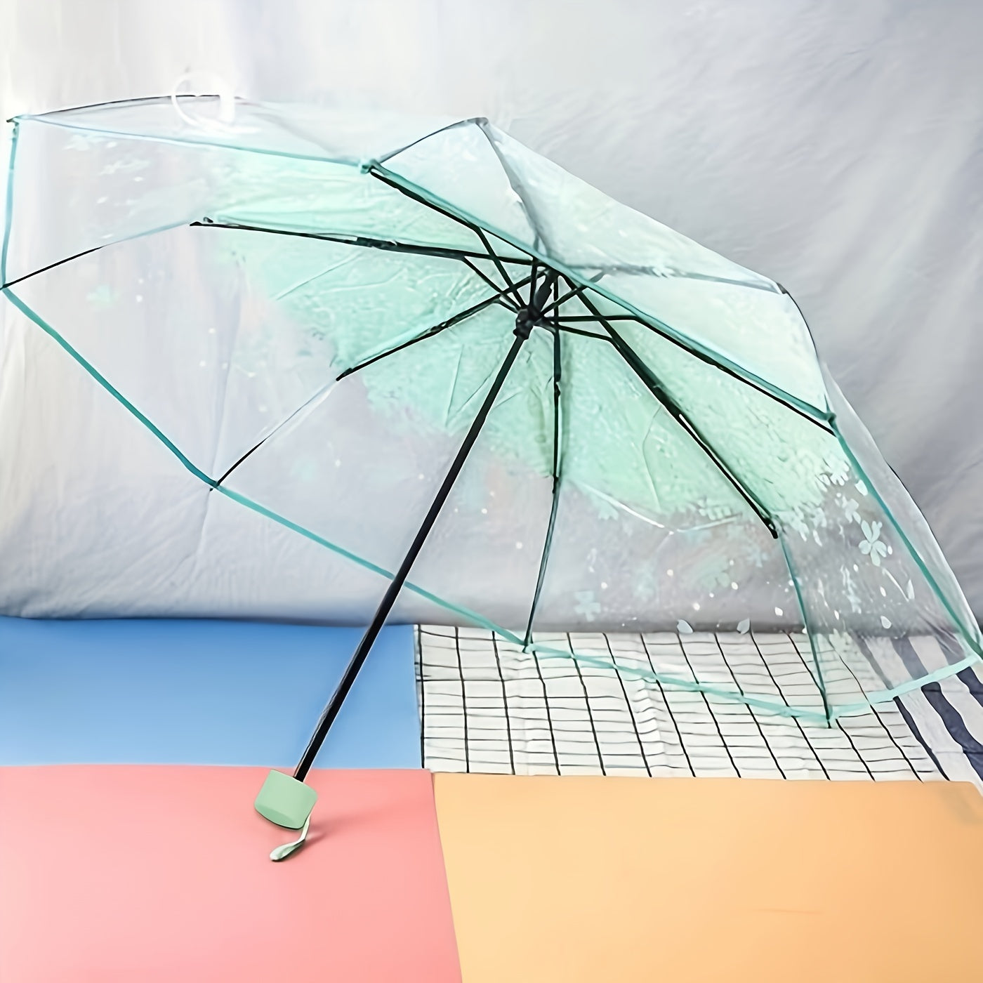 Foldable Clear Outdoor Umbrella Sun Rainproof Manual 8 Ribs