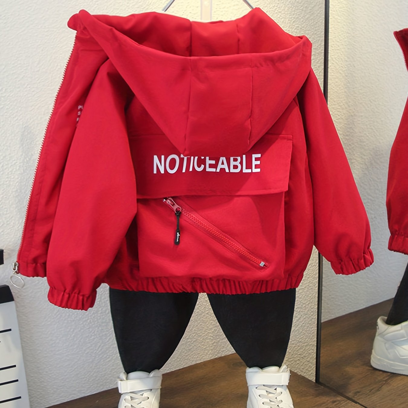 Kids Boys Hooded Jacket with Zipper Loose Fit Spring Autumn Letter Print