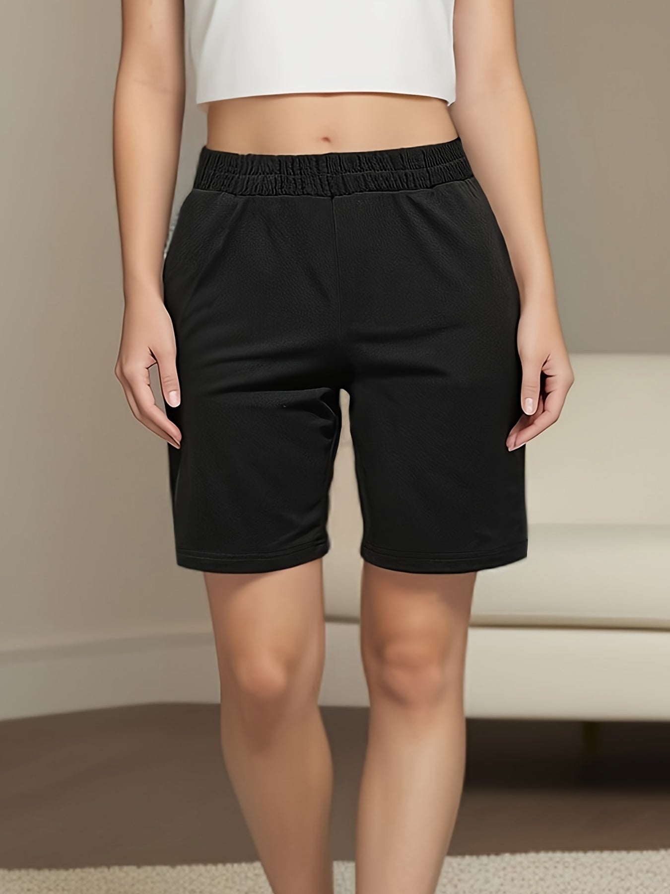 Plus Size Women's Bermuda Shorts Lightweight Solid Polyester Spandex Summer