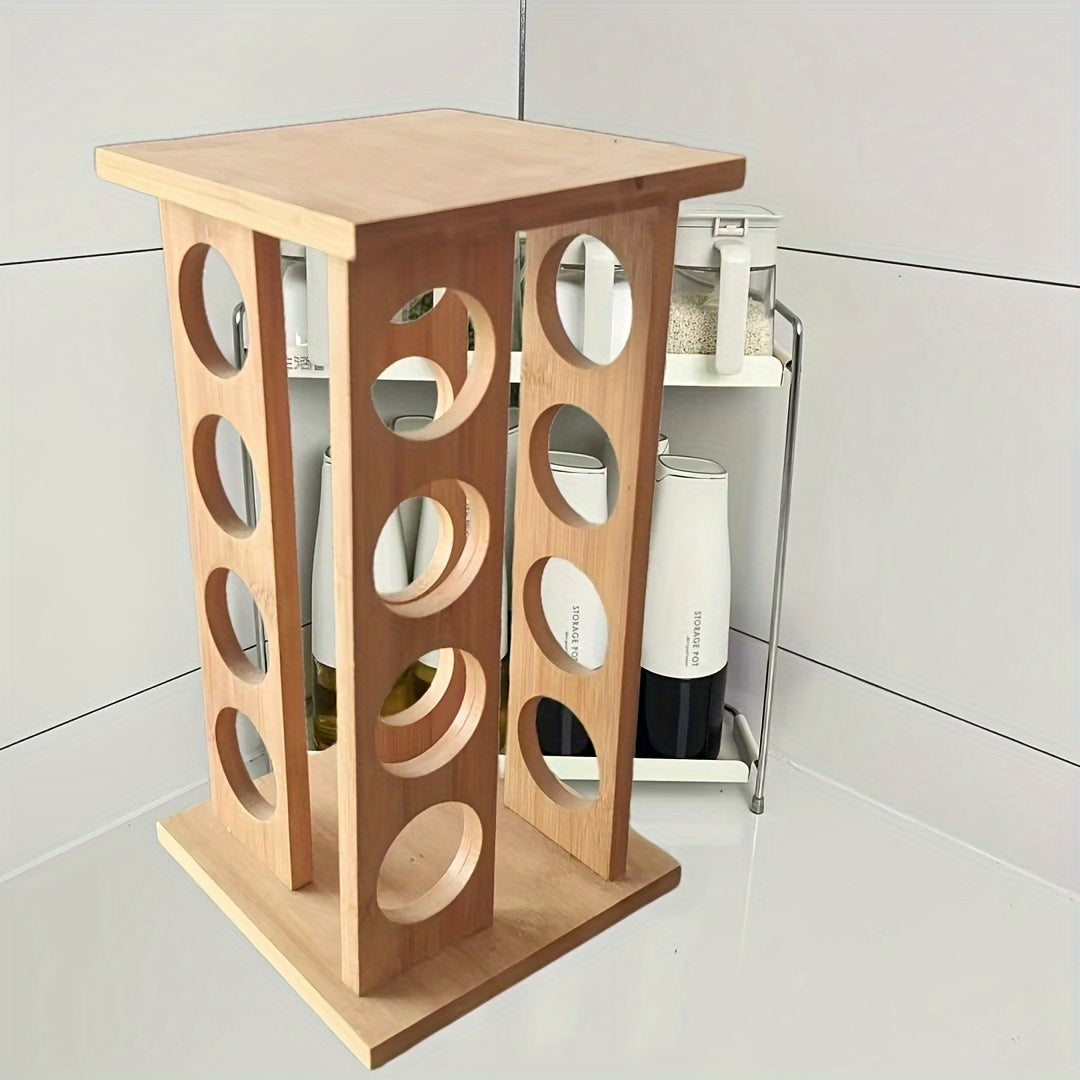 Bamboo Kitchen Countertop Spice Rack Rotating Holder Holds 16 Cans
