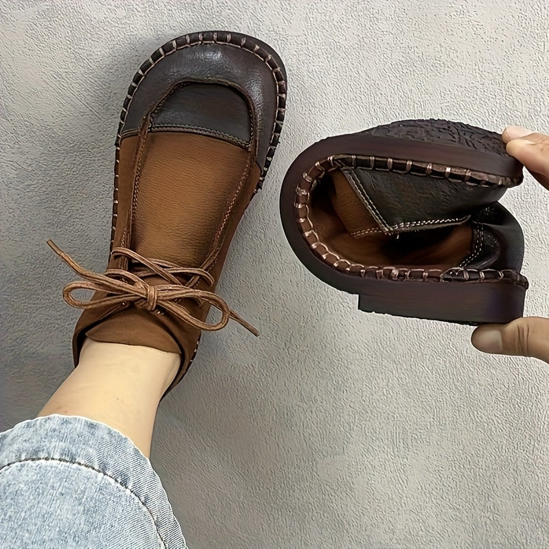 Women Leather Ankle Boots Flat Casual Shoes for Travel Hiking All-Season