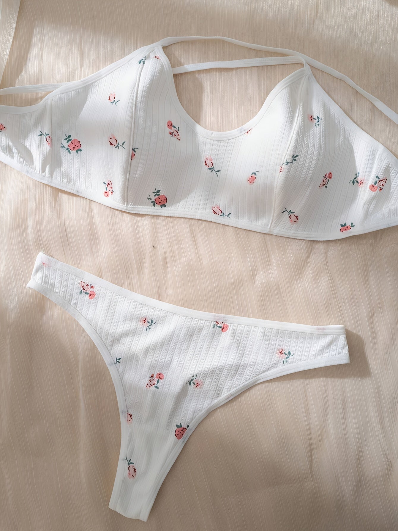 Floral Print Lingerie Set for Women with Cross Straps