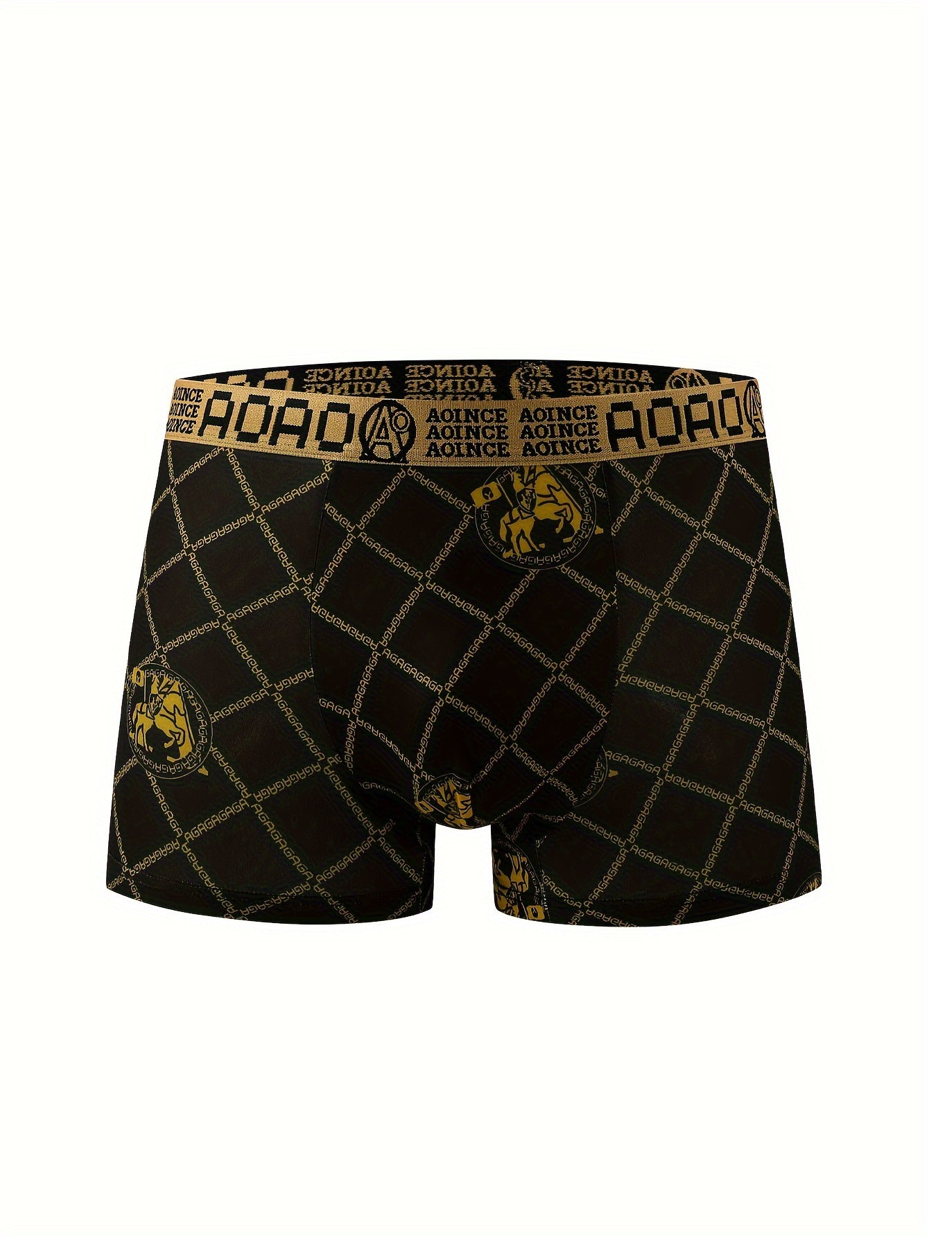 Men's Boxer Briefs Set 11 Black and Gold Geometric Pattern Breathable Polyester Spandex