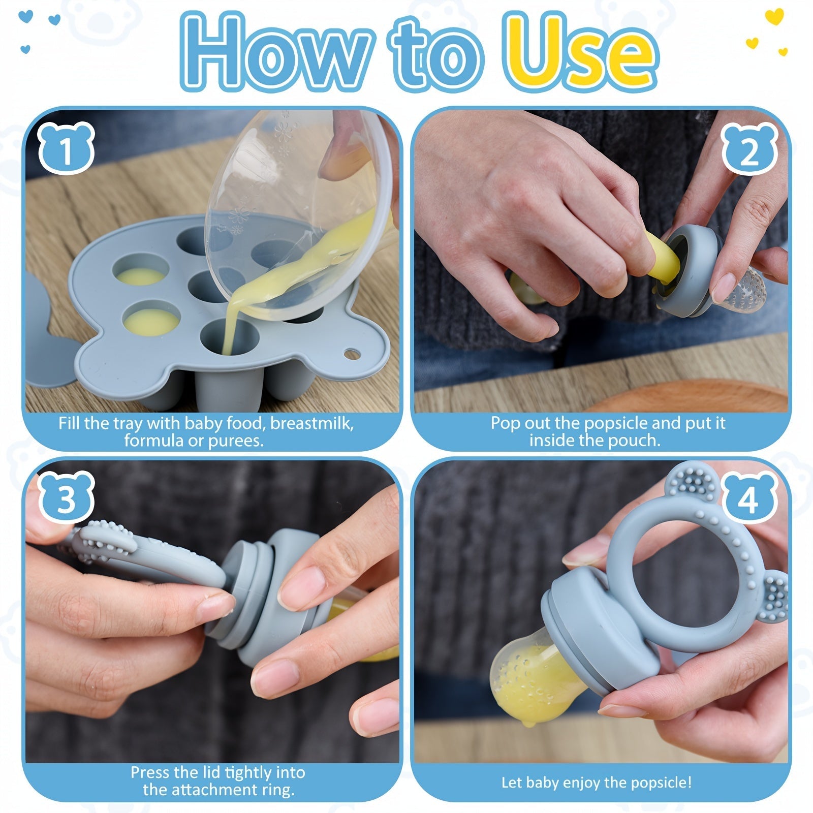 Ice Tray for Kids Little Bear Bites Silicone Reusable Mold