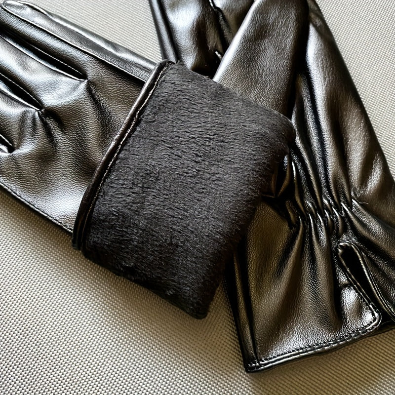 Qish uchun tashqi haydashda foydalanish uchun iliq ayollar qo'lqoplari, shamol o'tkazmaydigan, mustahkam rangli PU charm bilan plush astar.