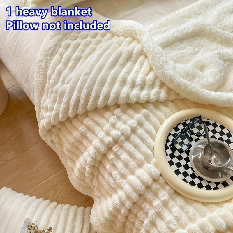 Double-Layered Polyester Flannel Throw Blanket with Stripes for All-Season Comfort