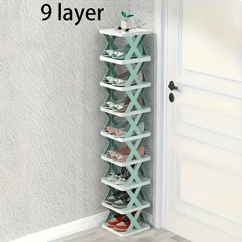 9-Layer Stackable Plastic Shoe Rack Vertical Organizer Space-Saving Floor Mount