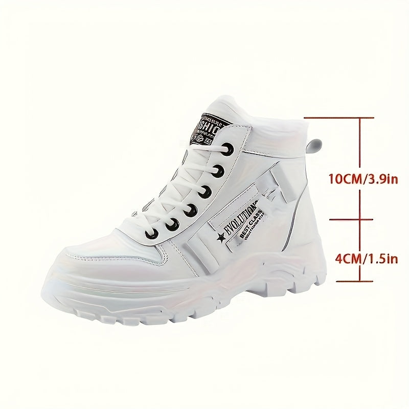 Women's Fleece-Lined Mid-Heel Winter Boots Black White Outdoor Shoes