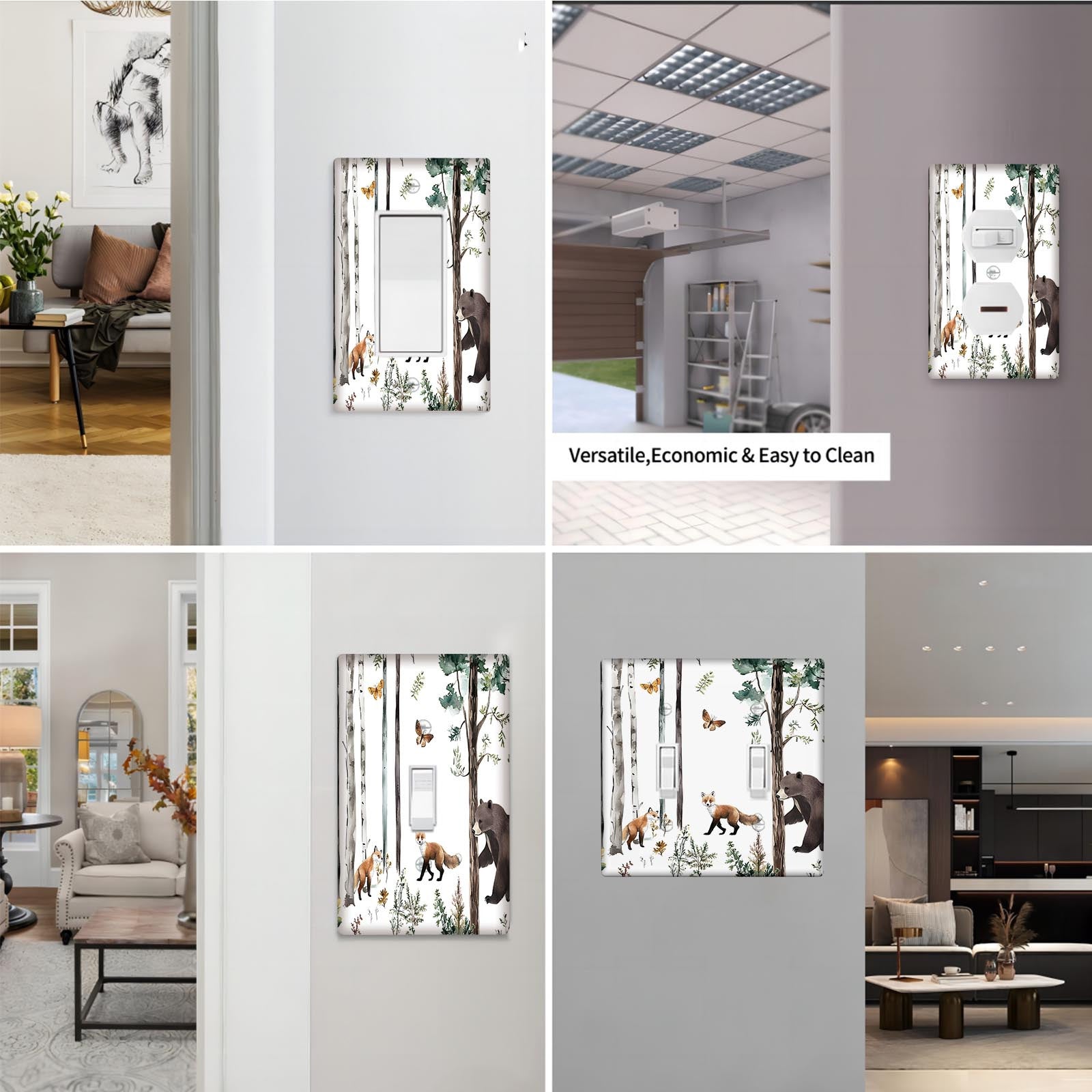 Forest Wildlife Switch Cover with Bear, Moose, Deer, Fox Designs for Home Decor