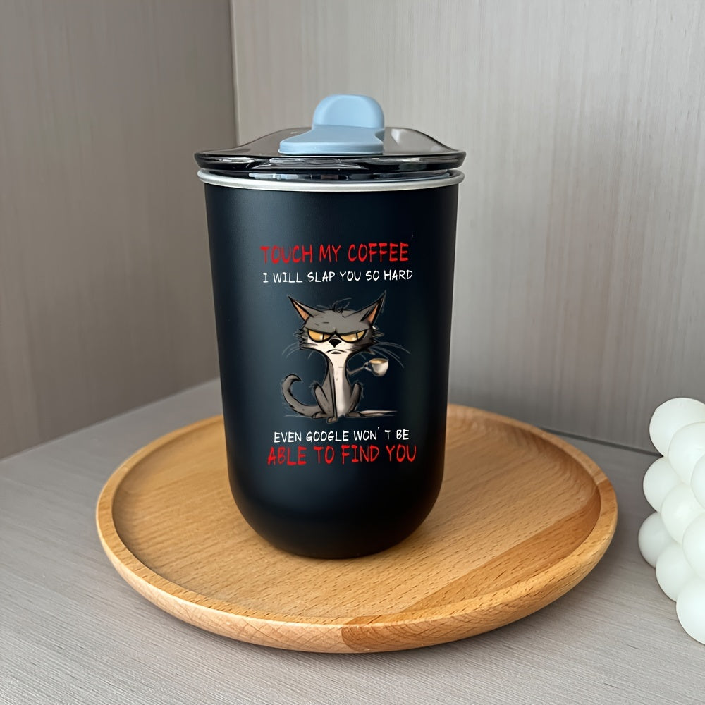 300ml Stainless Steel Coffee Mug for Cat Lovers Double Wall Insulated Black Reusable