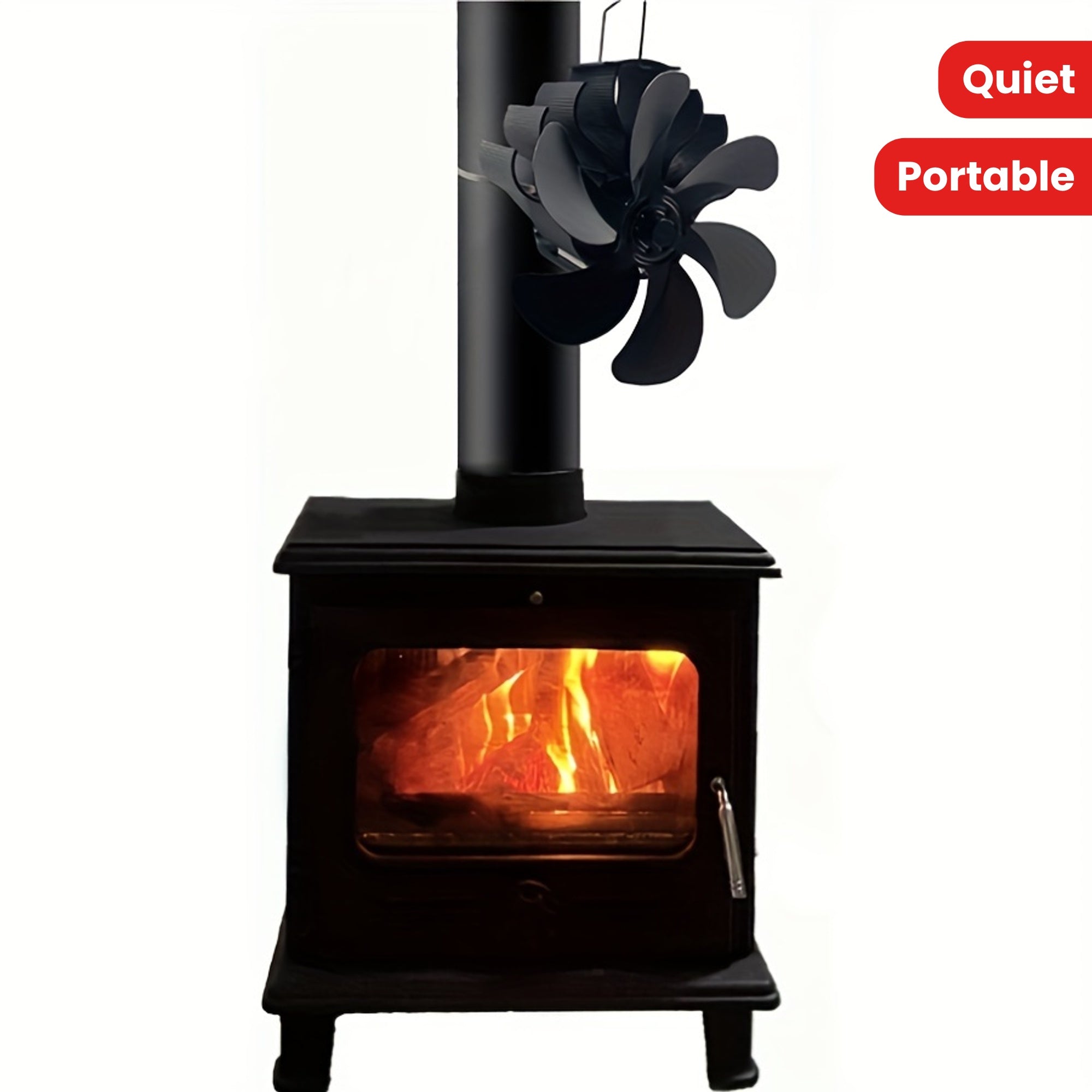 Portable 6-Blade Wood Stove Fan for Fireplace Heat Distribution No Battery Needed