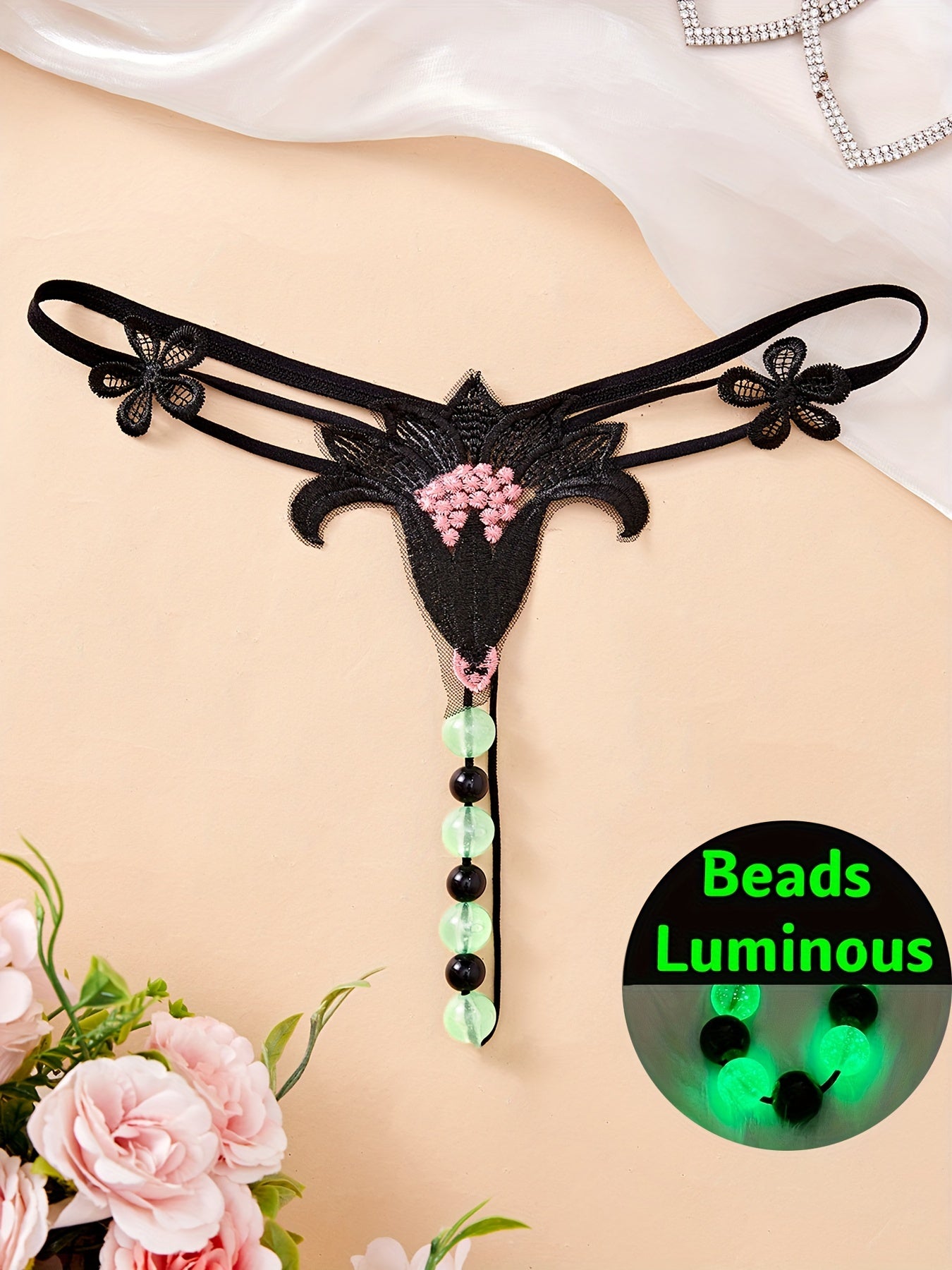 Large Luminous Beaded Massage Thong for Women Night Out